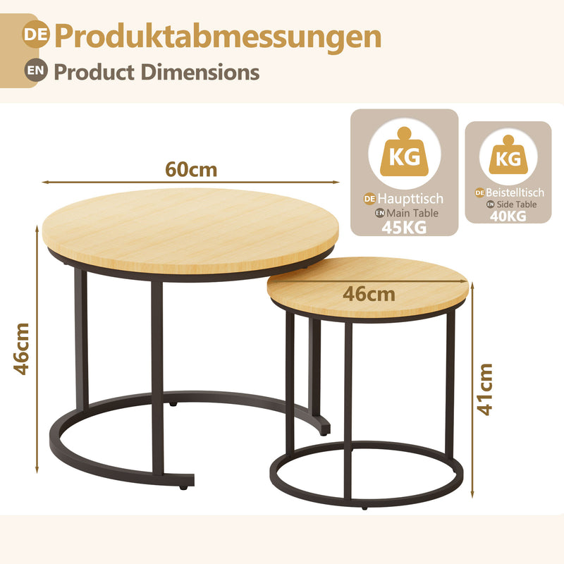 Yorbay 2er - Set Couchtische Rund im Industrie - Design - YB105 - T074 - 3 - yorbiy.com