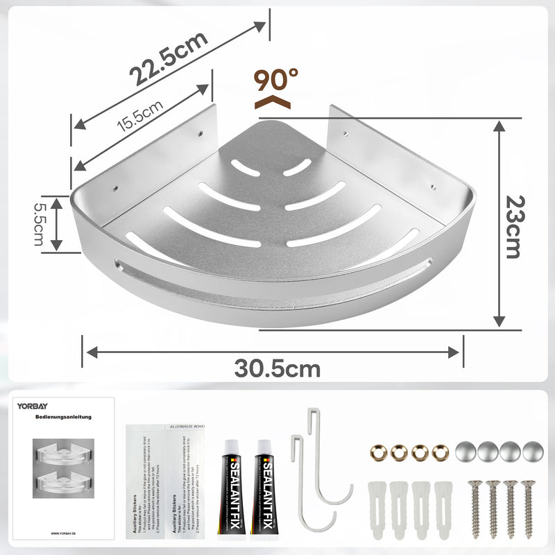 Yorbay 2 Stücke Duschregal aus Aluminium, ohne Bohren zu montieren