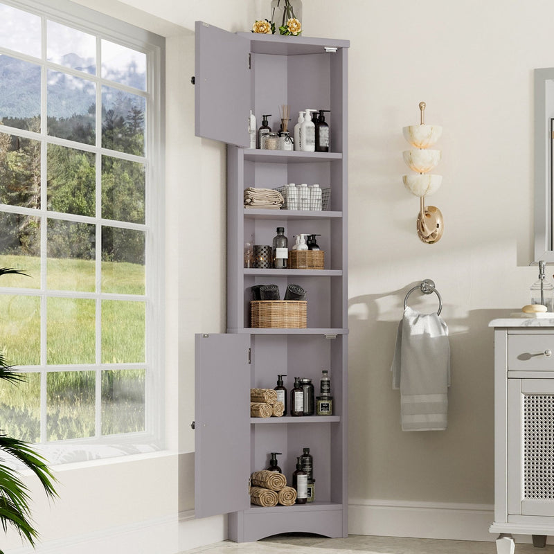 Dreieckiger Badezimmerschrank mit verstellbaren Ablageböden, 37 x 24,5 x 170 cm - YB - N877P296997E - 10 - yorbiy.com