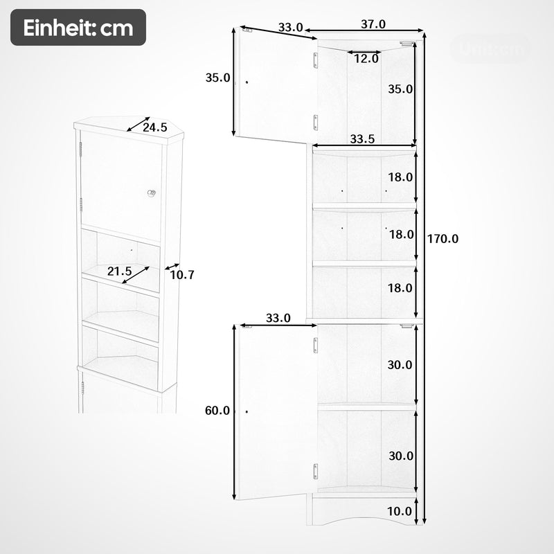 Dreieckiger Badezimmerschrank mit verstellbaren Ablageböden, 37 x 24,5 x 170 cm - YB - N877P296997E - 11 - yorbiy.com