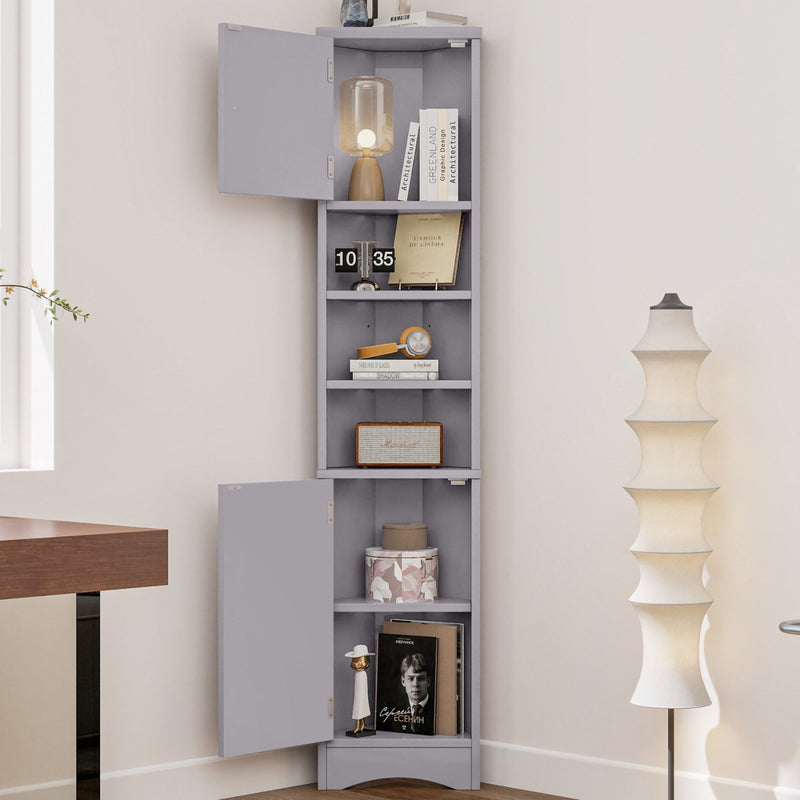 Dreieckiger Badezimmerschrank mit verstellbaren Ablageböden, 37 x 24,5 x 170 cm - YB - N877P296997E - 16 - yorbiy.com