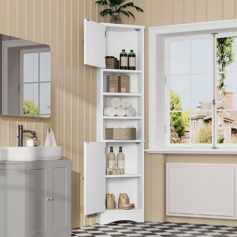 Dreieckiger Badezimmerschrank mit verstellbaren Ablageböden, 37 x 24,5 x 170 cm - YB - N877P296997K - 2 - yorbiy.com