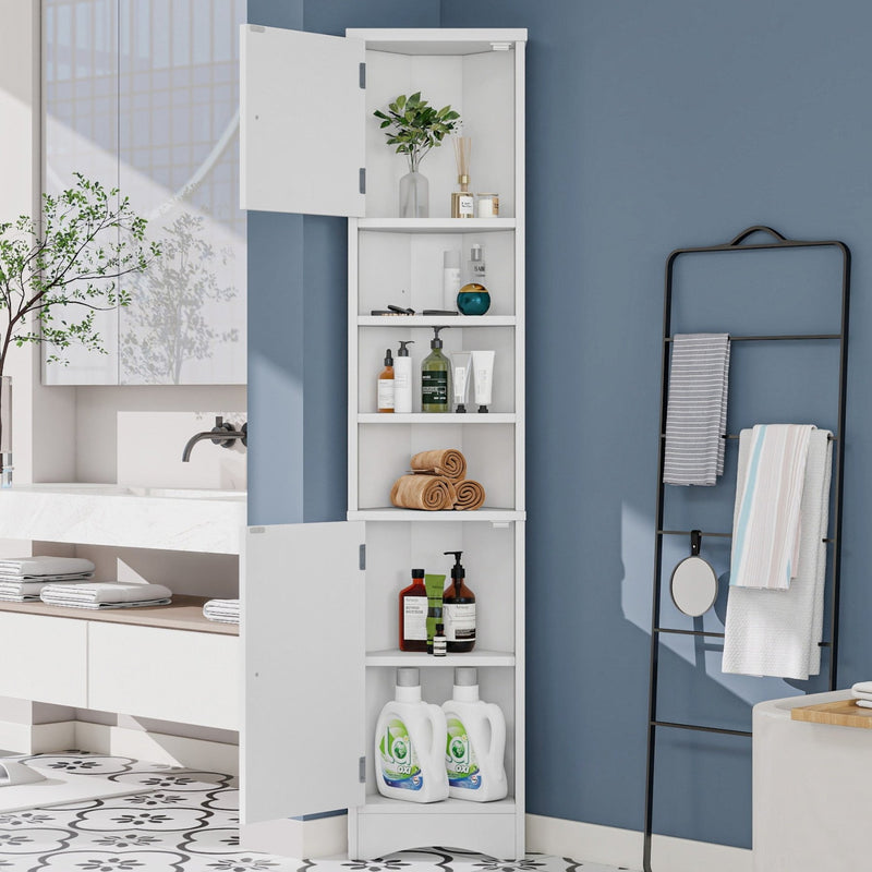 Dreieckiger Badezimmerschrank mit verstellbaren Ablageböden, 37 x 24,5 x 170 cm - YB - N877P296997K - 8 - yorbiy.com