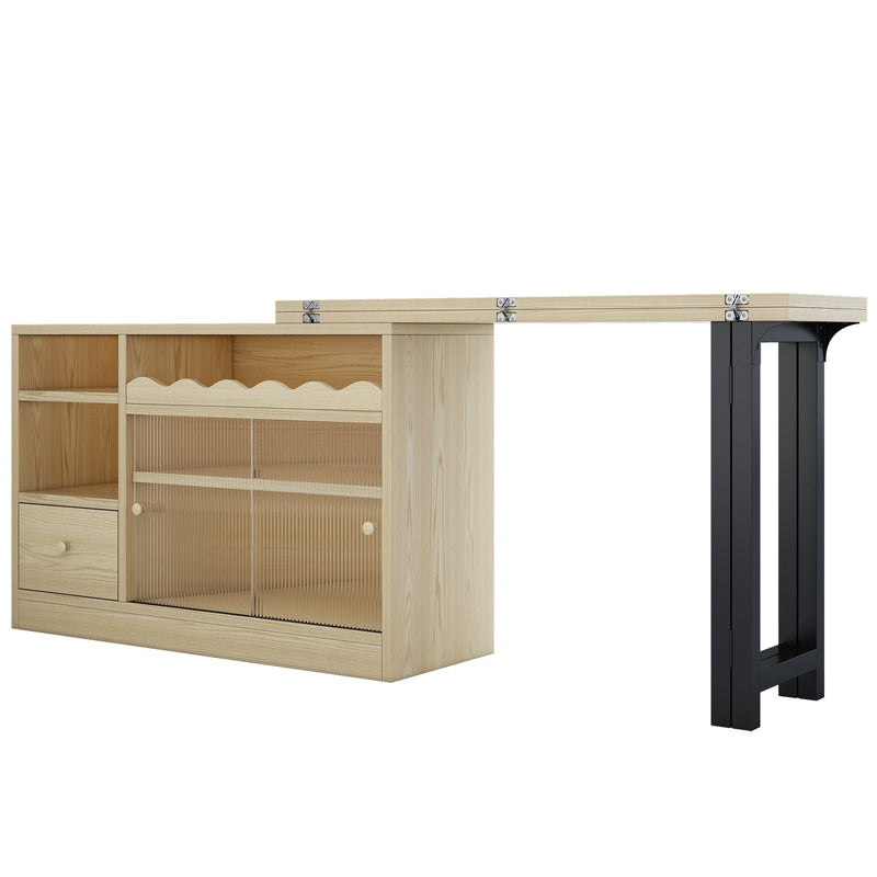 Ausziehbarer Klapp - Esstisch mit Stauraum, 360° drehbar, Natur+Schwarz - YB - N634P1998945S - 1 - yorbiy.com