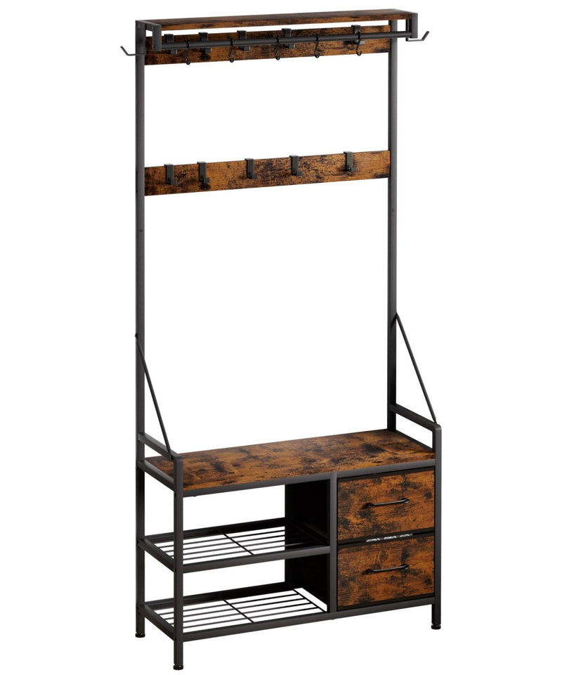 Yorbay Garderobe mit Sitzbank, 17 Haken, Schuhregal & 2 Schubladen - YS029-T111 - 1 - yorbiy.com