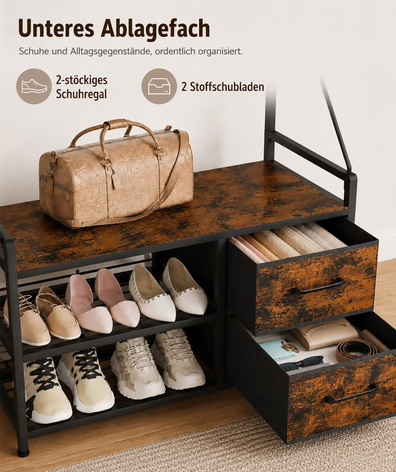 Yorbay Garderobe mit Sitzbank, 17 Haken, Schuhregal & 2 Schubladen - YS029-T111 - 10 - yorbiy.com