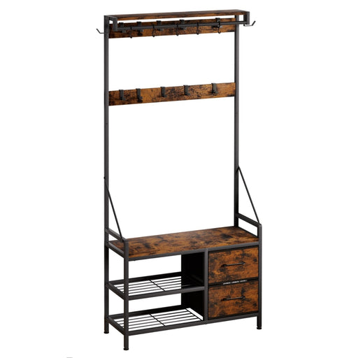 Yorbay Garderobe mit Sitzbank, 17 Haken, Schuhregal & 2 Schubladen - YS029-T111 - 1 - yorbiy.com