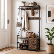 Yorbay Garderobe mit Sitzbank, 17 Haken, Schuhregal & 2 Schubladen - YS029-T111 - 2 - yorbiy.com