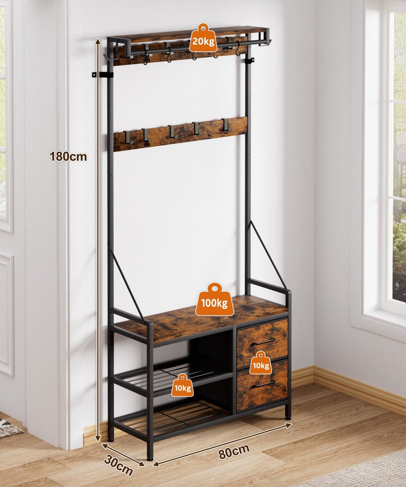 Yorbay Garderobe mit Sitzbank, 17 Haken, Schuhregal & 2 Schubladen - YS029-T111 - 4 - yorbiy.com