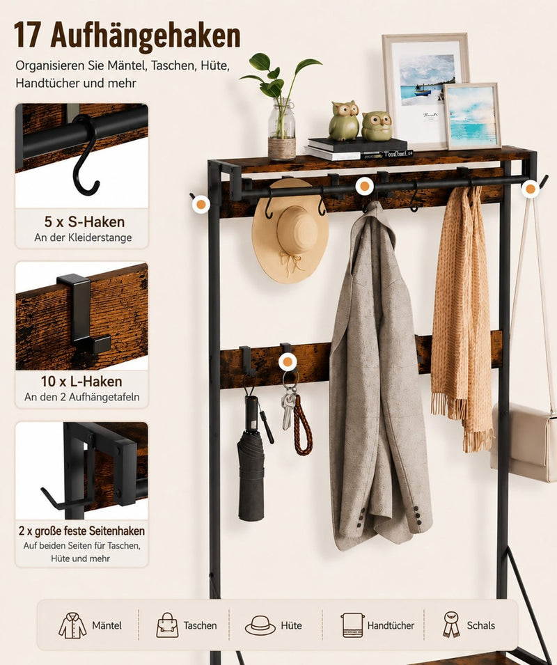 Yorbay Garderobe mit Sitzbank, 17 Haken, Schuhregal & 2 Schubladen - YS029-T111 - 6 - yorbiy.com