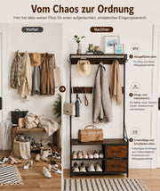 Yorbay Garderobe mit Sitzbank, 17 Haken, Schuhregal & 2 Schubladen - YS029-T111 - 7 - yorbiy.com