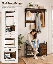 Yorbay Garderobe mit Sitzbank, 17 Haken, Schuhregal & 2 Schubladen - YS029-T111 - 8 - yorbiy.com