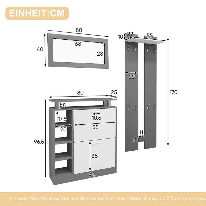 4 - teiliges Garderoben - Set mit Spiegel, Schuhschrank & Wandpaneelen - YB - PD170652653Z - 2 - yorbiy.com