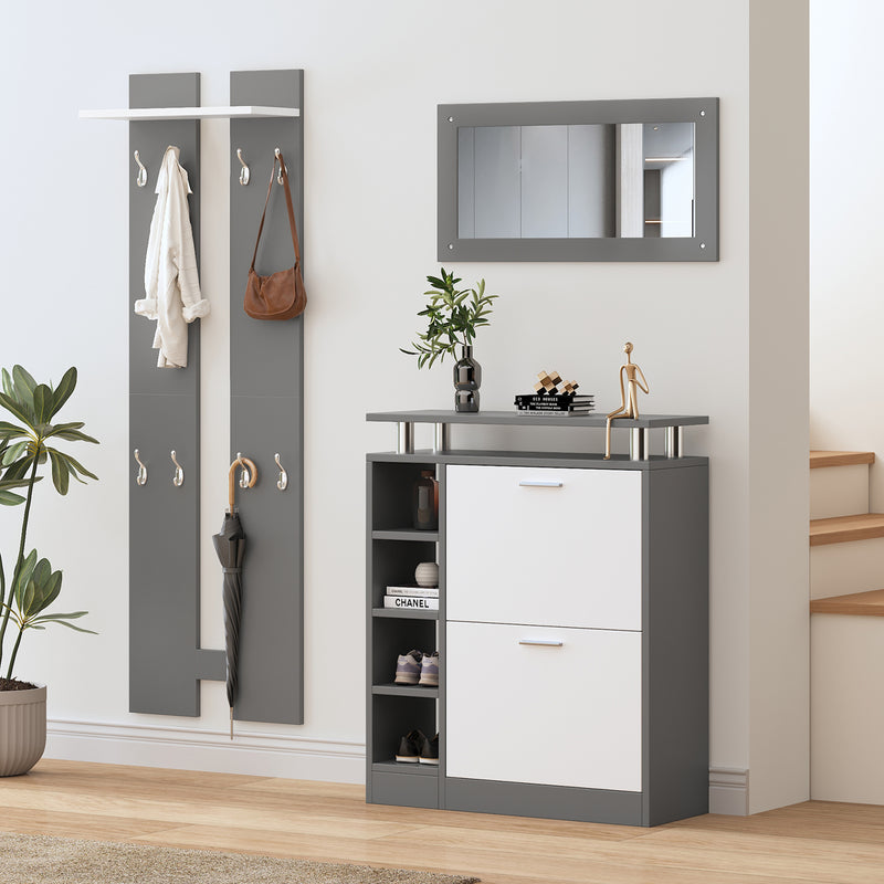 4 - teiliges Garderoben - Set mit Spiegel, Schuhschrank & Wandpaneelen - YB - PD170652653Z - 6 - yorbiy.com