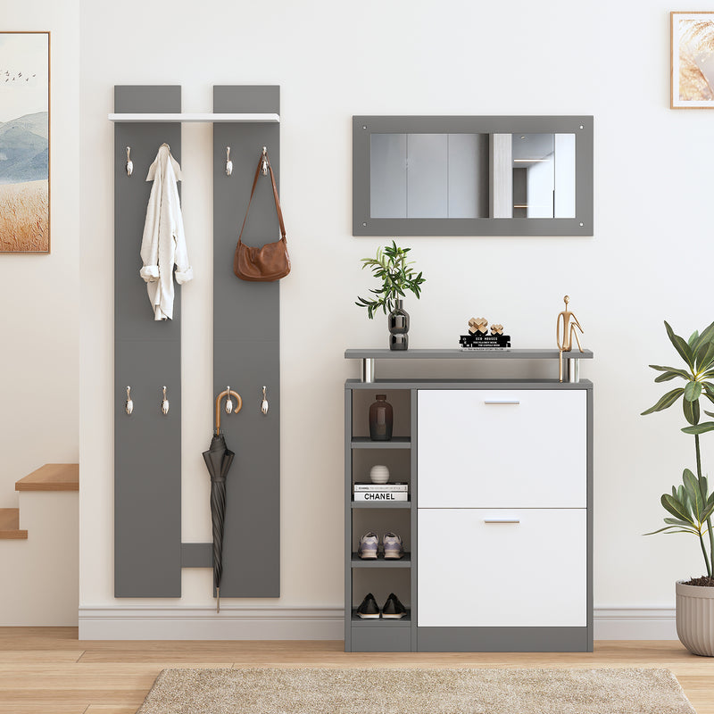 4 - teiliges Garderoben - Set mit Spiegel, Schuhschrank & Wandpaneelen - YB - PD170652653Z - 8 - yorbiy.com