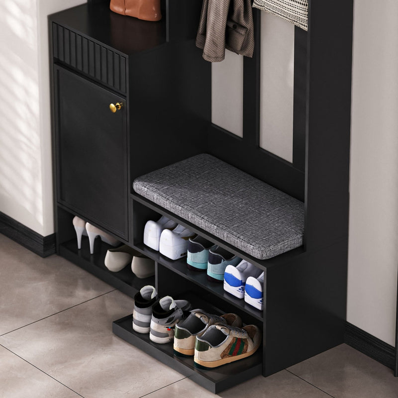 Garderoben - Set mit Sitzbank, Schubladen, Kleiderhaken und Lochwand - YB - N657P29427071S - 14 - yorbiy.com