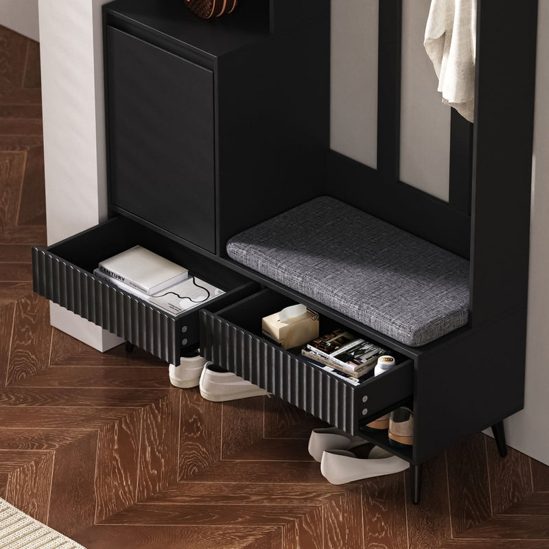 Garderoben - Set mit Sitzbank, Schubladen und 4 Kleiderhaken - YB - N657P29427273W - 14 - yorbiy.com