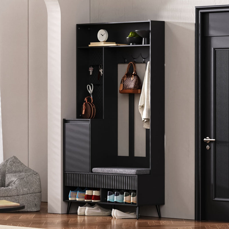 Garderoben - Set mit Sitzbank, Schubladen und 4 Kleiderhaken - YB - N657P29427273W - 19 - yorbiy.com