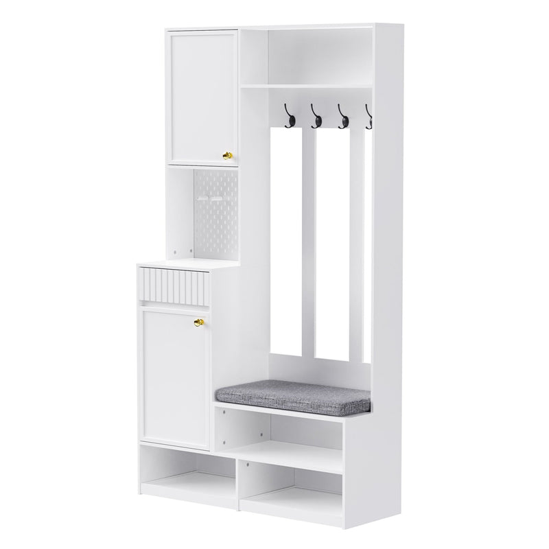 Garderoben - Set mit Sitzbank, Schubladen, Kleiderhaken und Lochwand - YB - N657P29427071W - 1 - yorbiy.com