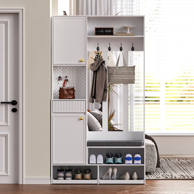 Garderoben - Set mit Sitzbank, Schubladen, Kleiderhaken und Lochwand - YB - N657P29427071W - 10 - yorbiy.com