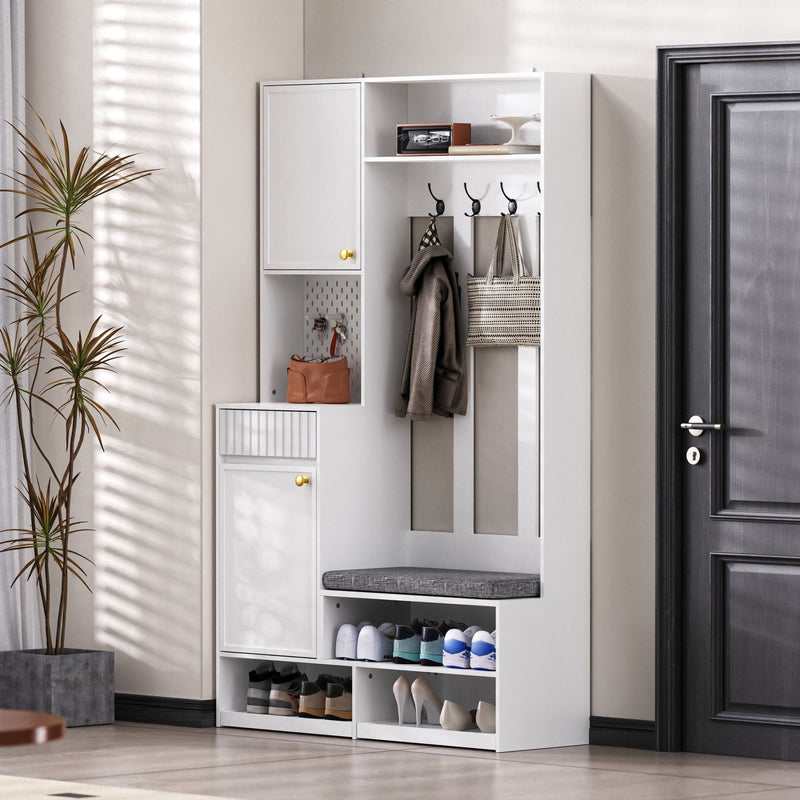 Garderoben - Set mit Sitzbank, Schubladen, Kleiderhaken und Lochwand - YB - N657P29427071W - 11 - yorbiy.com
