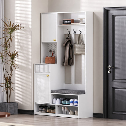 Garderoben - Set mit Sitzbank, Schubladen, Kleiderhaken und Lochwand - YB - N657P29427071W - 11 - yorbiy.com