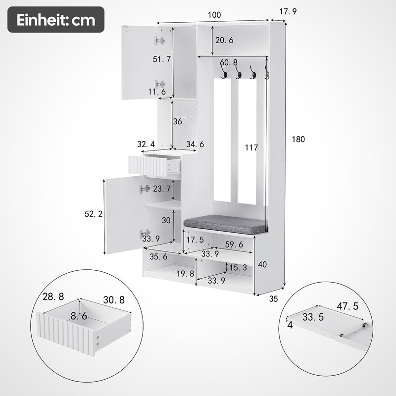 Garderoben - Set mit Sitzbank, Schubladen, Kleiderhaken und Lochwand - YB - N657P29427071W - 3 - yorbiy.com