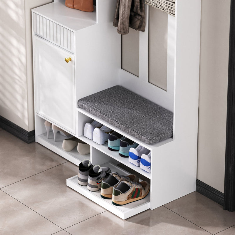 Garderoben - Set mit Sitzbank, Schubladen, Kleiderhaken und Lochwand - YB - N657P29427071W - 4 - yorbiy.com