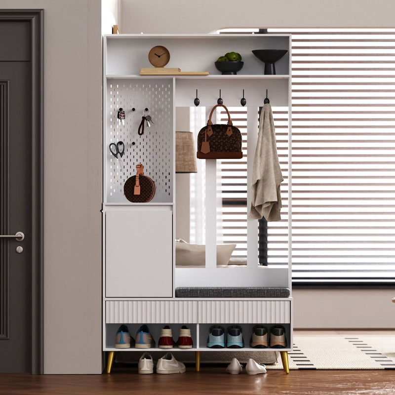 Garderoben - Set mit Sitzbank, Schubladen und 4 Kleiderhaken - YB - N657P29427273W - 9 - yorbiy.com