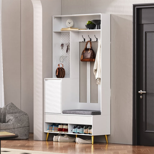 Garderoben - Set mit Sitzbank, Schubladen und 4 Kleiderhaken - YB - N657P29427273W - 10 - yorbiy.com