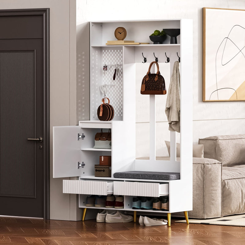 Garderoben - Set mit Sitzbank, Schubladen und 4 Kleiderhaken - YB - N657P29427273W - 2 - yorbiy.com