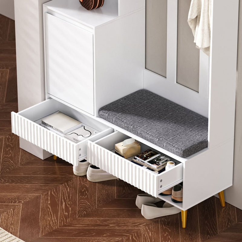Garderoben - Set mit Sitzbank, Schubladen und 4 Kleiderhaken - YB - N657P29427273W - 4 - yorbiy.com