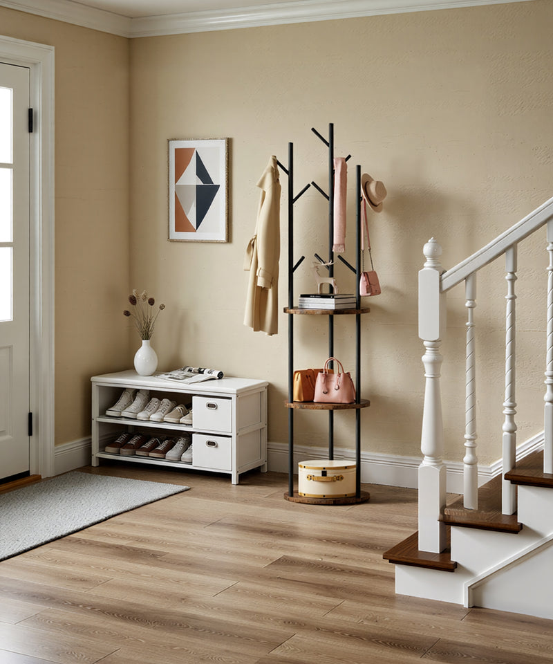 Yorbay Garderobenständer im Baum - Design mit 9 Haken & 3 Ablagen - YB104 - T073 - 9 - yorbiy.com