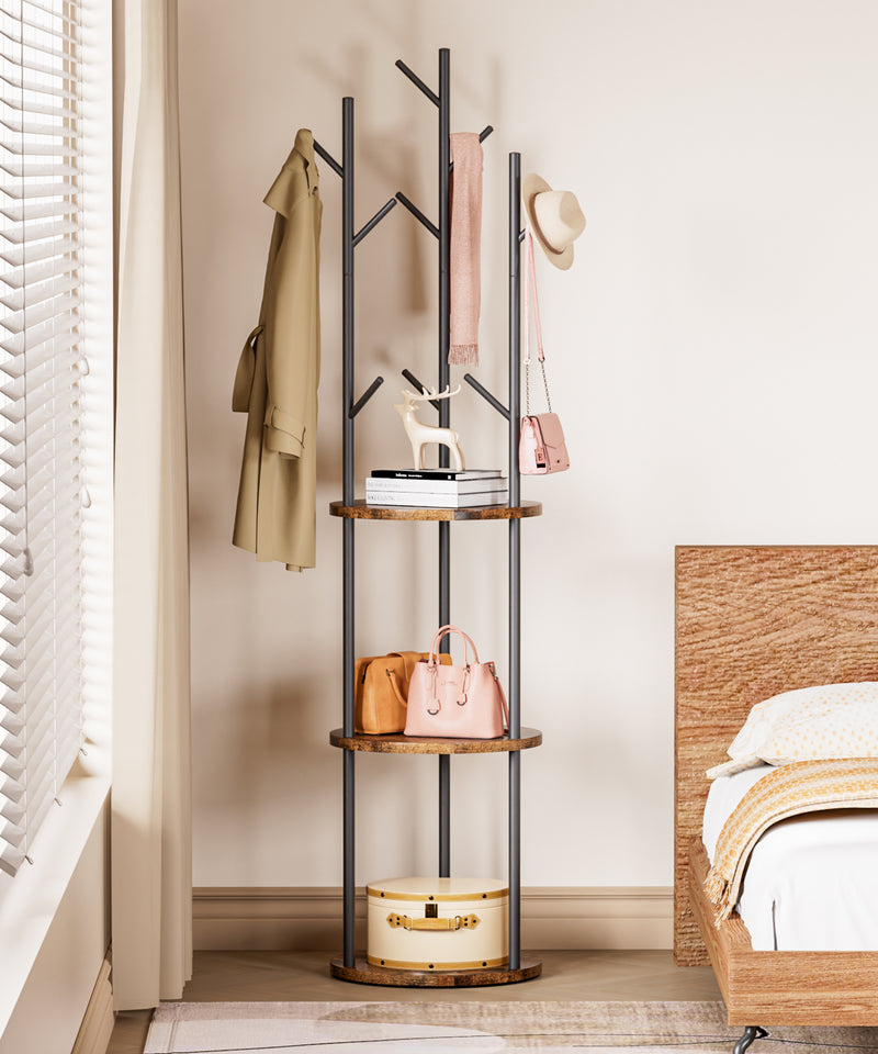 Yorbay Garderobenständer im Baum - Design mit 9 Haken & 3 Ablagen - YB104 - T073 - 8 - yorbiy.com