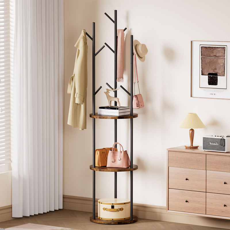 Yorbay Garderobenständer im Baum - Design mit 9 Haken & 3 Ablagen - YB104 - T073 - 2 - yorbiy.com