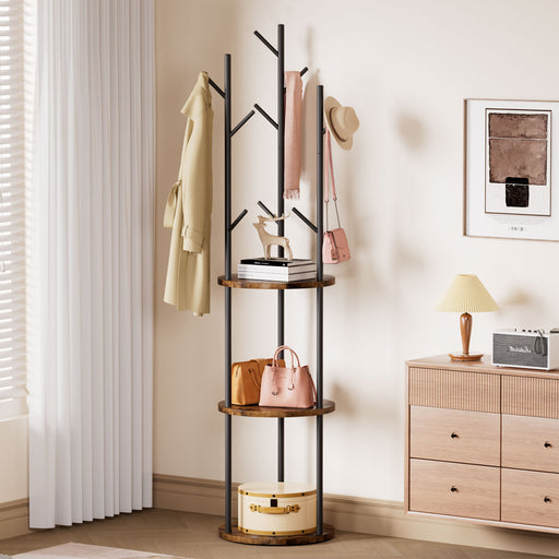 Yorbay Garderobenständer im Baum - Design mit 9 Haken & 3 Ablagen - YB104 - T073 - 2 - yorbiy.com