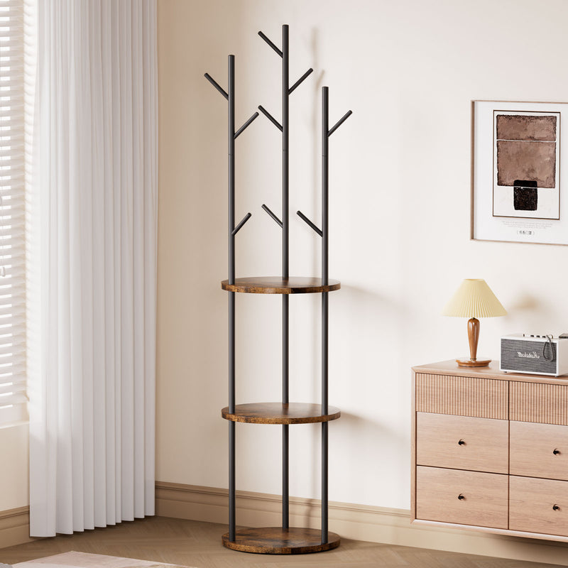 Yorbay Garderobenständer im Baum - Design mit 9 Haken & 3 Ablagen - YB104 - T073 - 10 - yorbiy.com