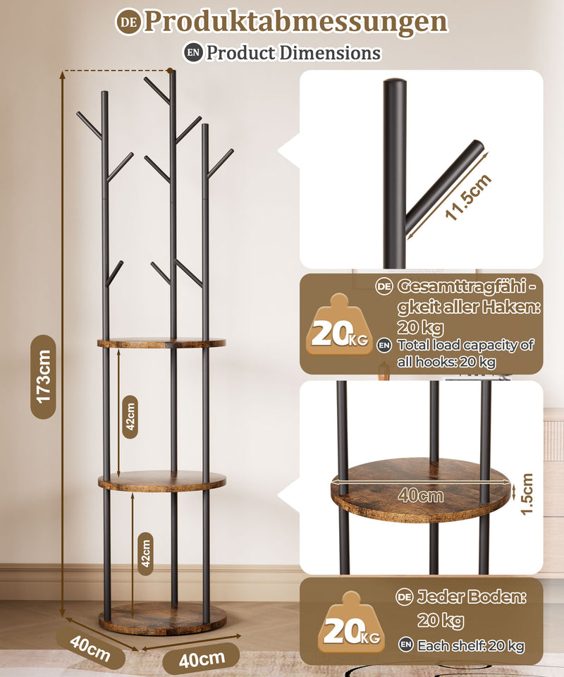 Yorbay Garderobenständer im Baum - Design mit 9 Haken & 3 Ablagen - YB104 - T073 - 3 - yorbiy.com