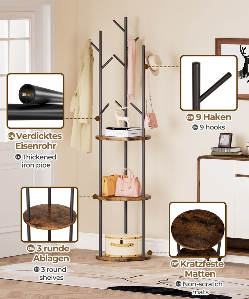 Yorbay Garderobenständer im Baum - Design mit 9 Haken & 3 Ablagen - YB104 - T073 - 4 - yorbiy.com