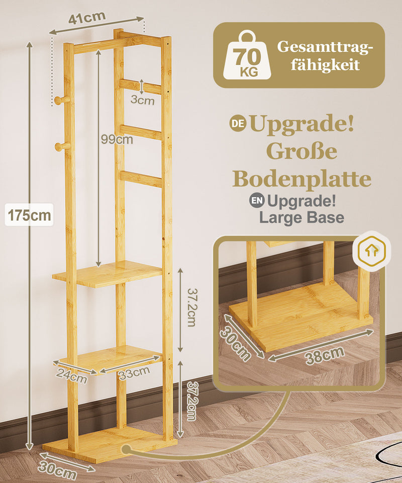 Yorbay Garderobenständer aus Bambus mit 3 Ablagen, 30 x 38/41 x 175 cm - YB081 - Z108 - 3 - yorbiy.com