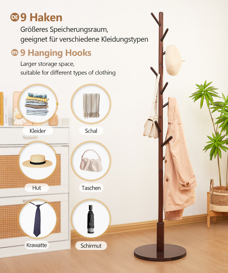 Yorbay Garderobenständer aus Buchenholz mit 9 Haken - YB078 - D039 - 12 - yorbiy.com