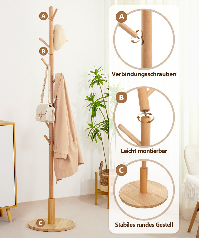 Yorbay Garderobenständer aus Buchenholz mit 9 Haken - YB078 - D040 - 7 - yorbiy.com