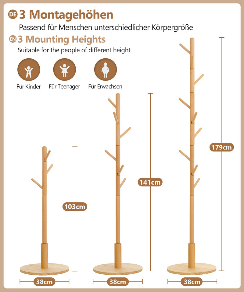 Yorbay Garderobenständer aus Buchenholz mit 9 Haken - YB078 - D040 - 3 - yorbiy.com