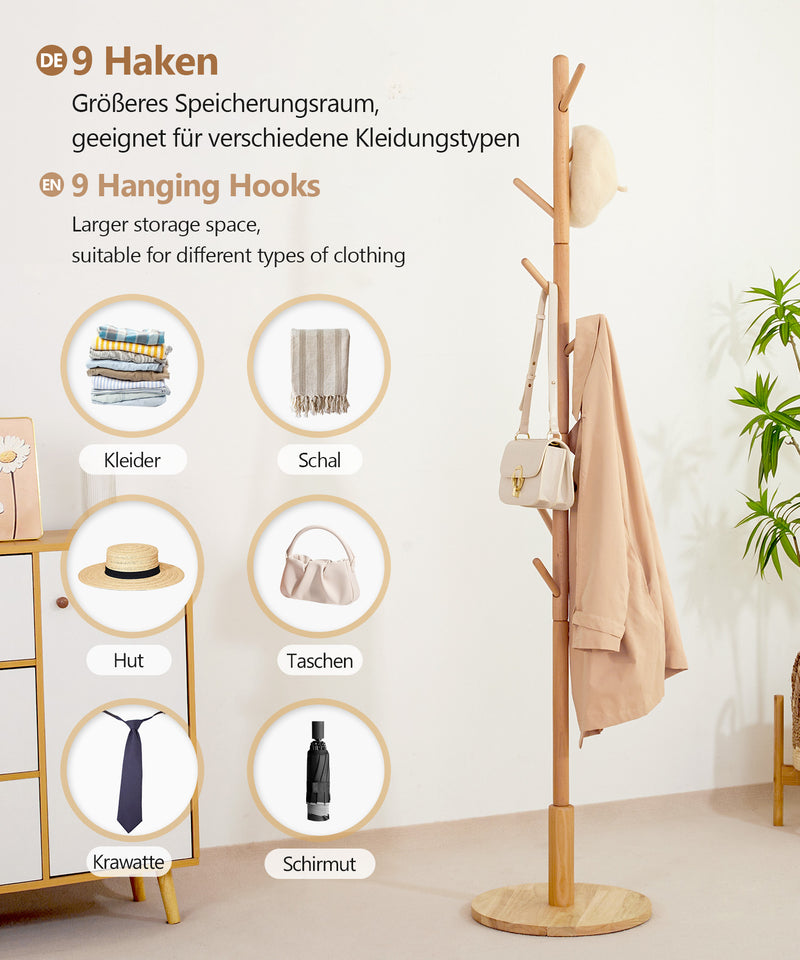 Yorbay Garderobenständer aus Buchenholz mit 9 Haken - YB078 - D040 - 4 - yorbiy.com