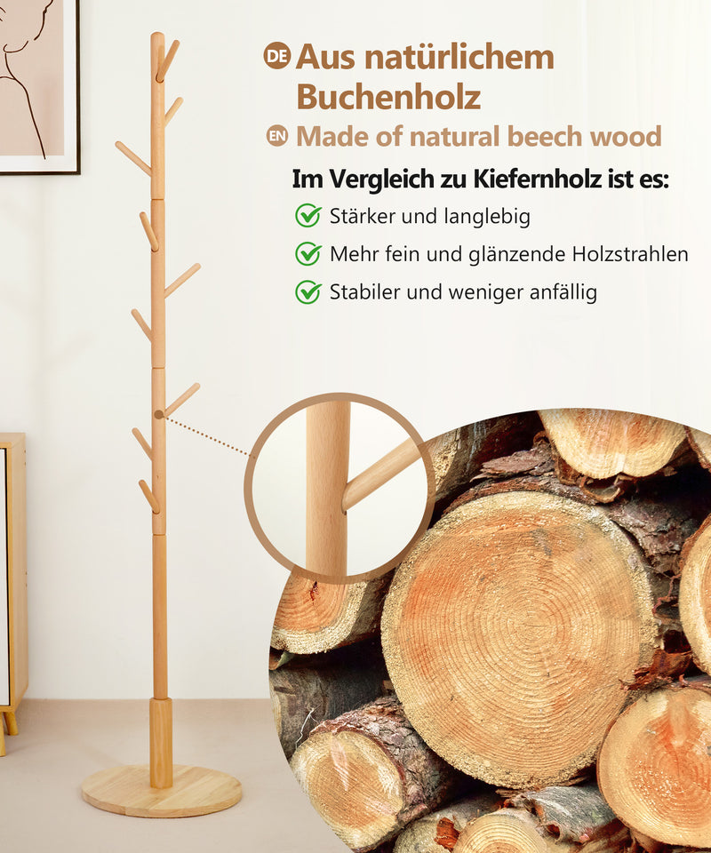 Yorbay Garderobenständer aus Buchenholz mit 9 Haken - YB078 - D040 - 5 - yorbiy.com