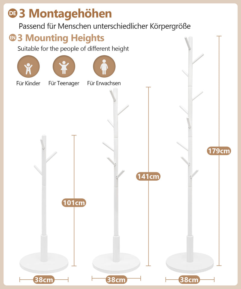Yorbay Garderobenständer aus Buchenholz mit 9 Haken - YB078 - D038 - 19 - yorbiy.com