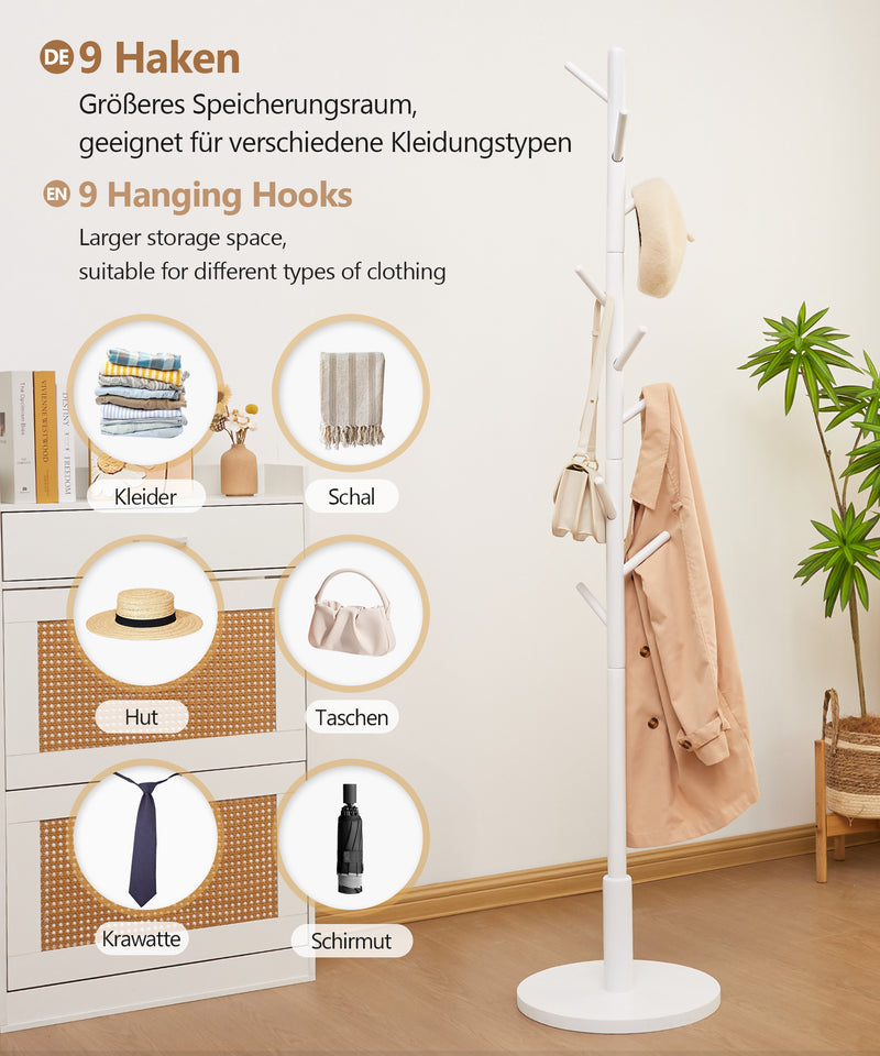Yorbay Garderobenständer aus Buchenholz mit 9 Haken - YB078 - D038 - 20 - yorbiy.com