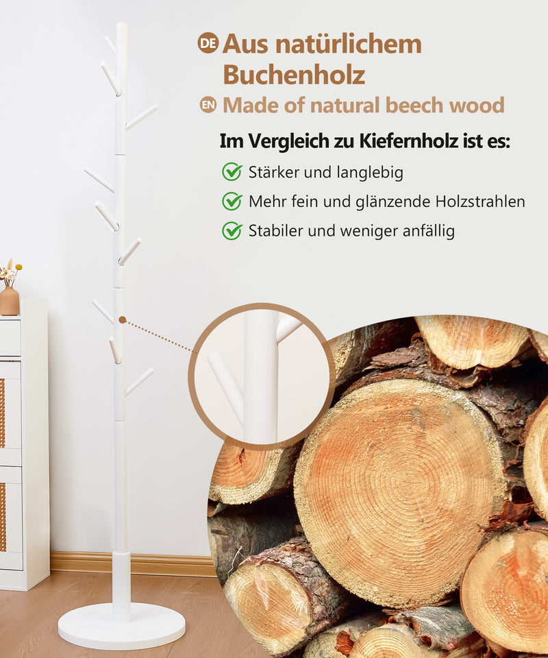 Yorbay Garderobenständer aus Buchenholz mit 9 Haken - YB078 - D038 - 21 - yorbiy.com