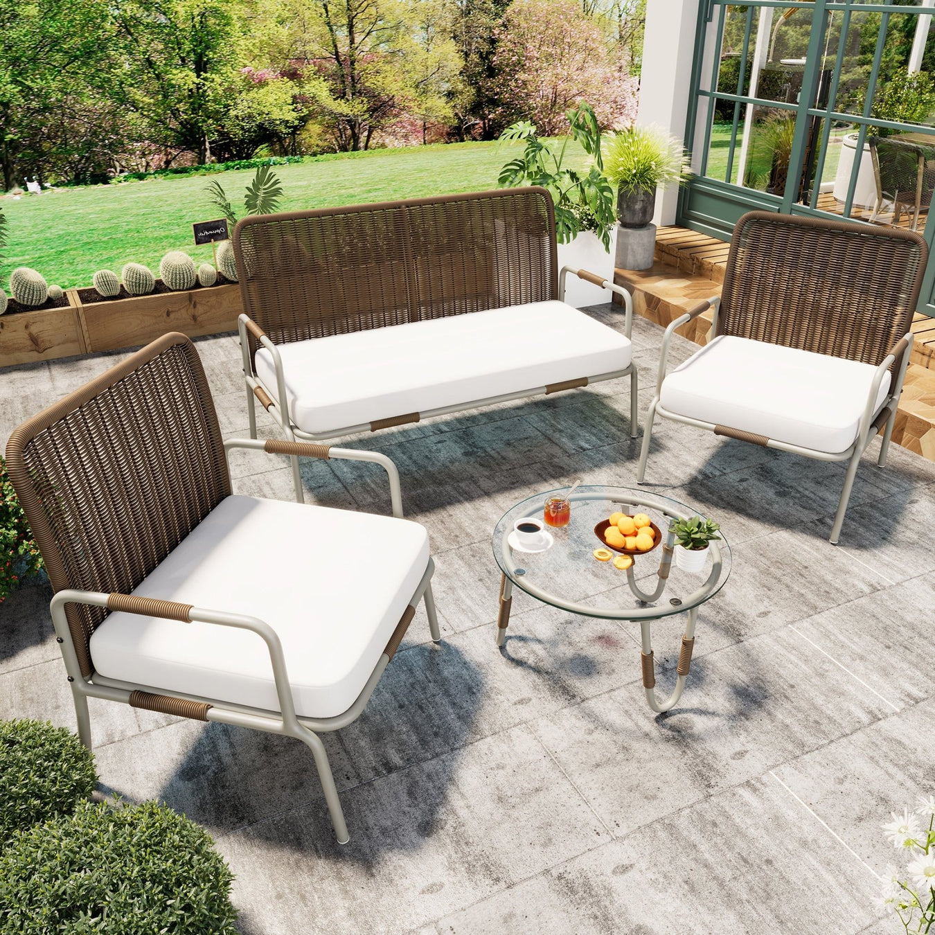 Rattan Gartenmöbel - Set für 4 Personen mit Couchtisch - YB - 3207712AAB - 7 - yorbiy.com