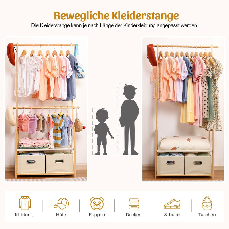 Yorbay Kinder Kleiderständer aus Bambus mit 2 Aufbewahrungsboxen - F209 - 9 - yorbiy.com
